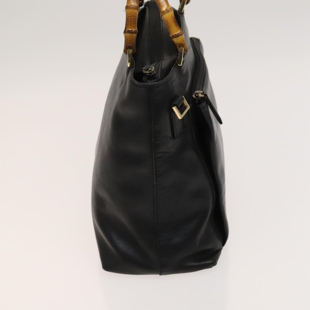 GUCCI Bamboo Hand Bag Leather 2way Black Gold - Picture 5 of 16